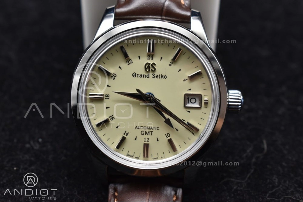 Grand Seiko Elegance GMT SS GSF 1:1 Best Edition Cream Dial on Brown Leather Strap NH34