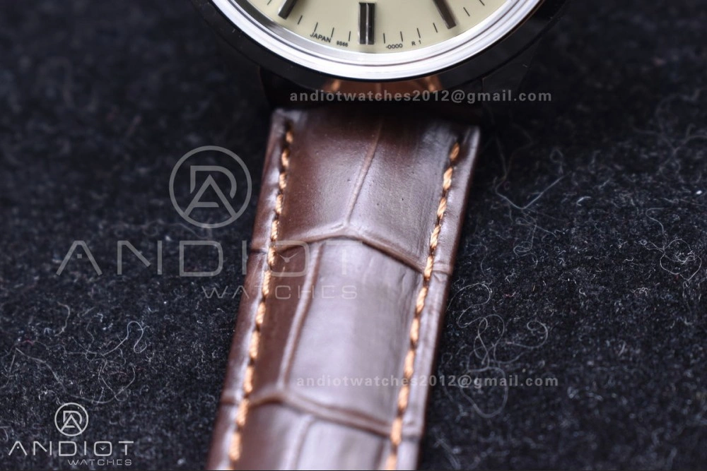 Grand Seiko Elegance GMT SS GSF 1:1 Best Edition Cream Dial on Brown Leather Strap NH34