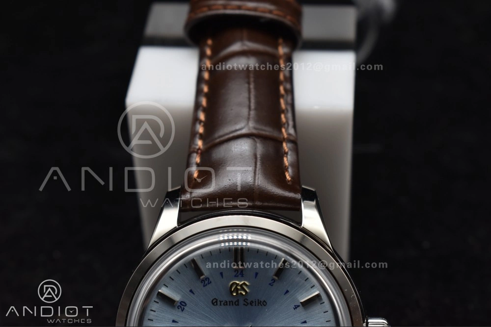 Grand Seiko Elegance GMT SS GSF 1:1 Best Edition Sky blue Dial on Brown Leather Strap NH34