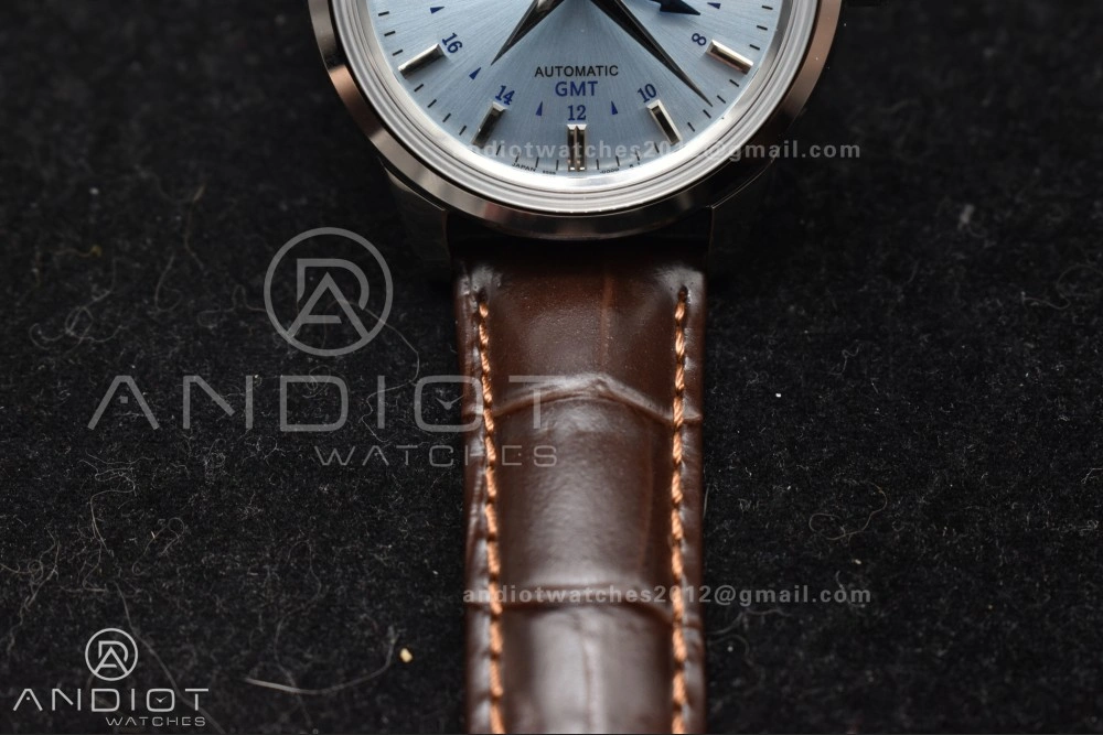 Grand Seiko Elegance GMT SS GSF 1:1 Best Edition Sky blue Dial on Brown Leather Strap NH34