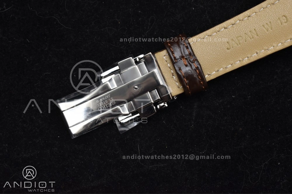 Grand Seiko Elegance GMT SS GSF 1:1 Best Edition Sky blue Dial on Brown Leather Strap NH34