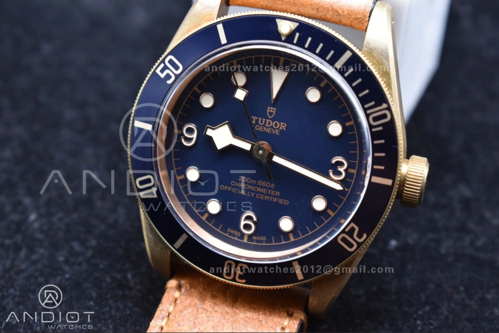 Heritage Black Bay Bronze Blue XF 1:1 Best Edition on Aged Brown Leather Strap A2824 V3 (Free Nato Strap)