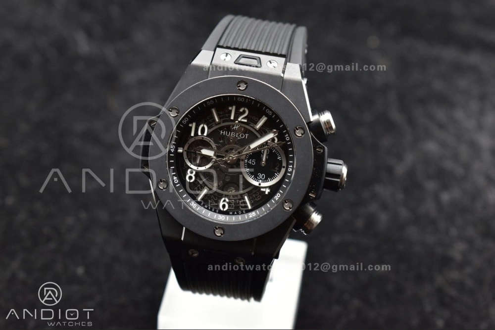 Hublot Big Bang Unico Full Black ZF 1:1 Best Edition Skeleton Dial on Black Rubber Strap A1280