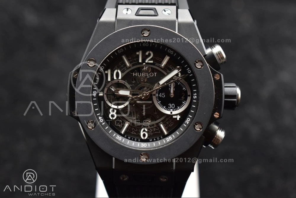 Hublot Big Bang Unico Full Black ZF 1:1 Best Edition Skeleton Dial on Black Rubber Strap A1280