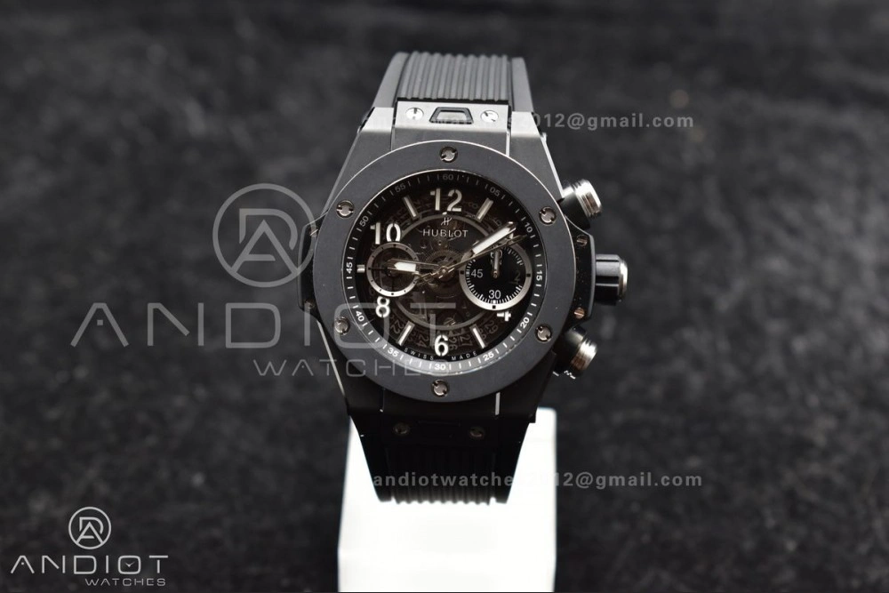 Hublot Big Bang Unico Full Black ZF 1:1 Best Edition Skeleton Dial on Black Rubber Strap A1280