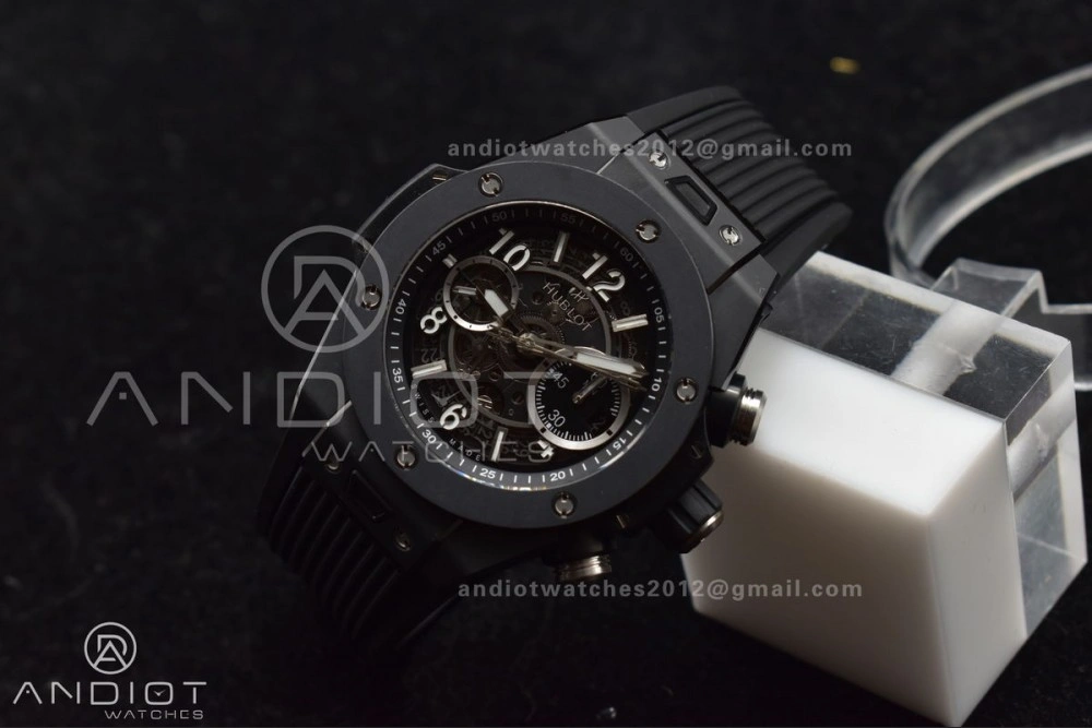 Hublot Big Bang Unico Full Black ZF 1:1 Best Edition Skeleton Dial on Black Rubber Strap A1280