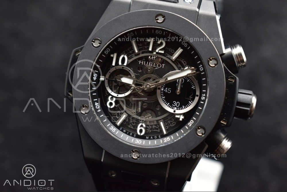 Hublot Big Bang Unico Full Black ZF 1:1 Best Edition Skeleton Dial on Black Rubber Strap A1280