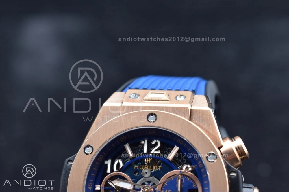 Hublot Big Bang Unico RG ZF 1:1 Best Edition Blue Skeleton Dial on Blue Rubber Strap A1280