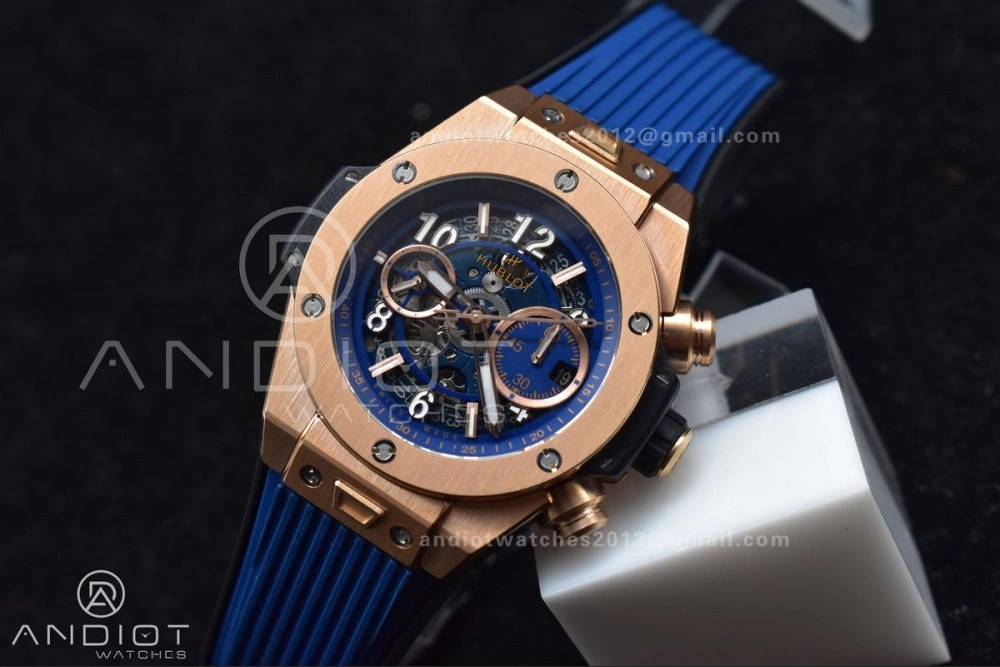 Hublot Big Bang Unico RG ZF 1:1 Best Edition Blue Skeleton Dial on Blue Rubber Strap A1280