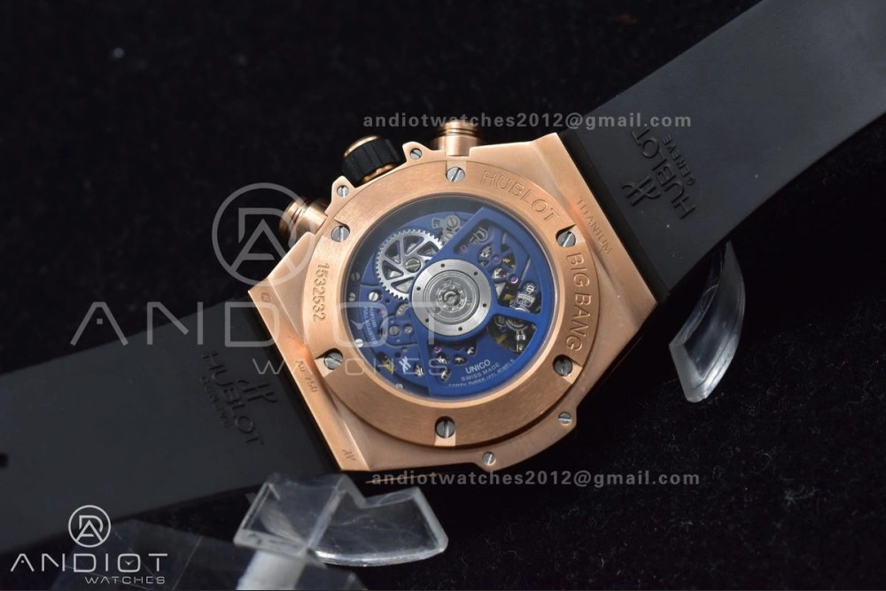 Hublot Big Bang Unico RG ZF 1:1 Best Edition Blue Skeleton Dial on Blue Rubber Strap A1280