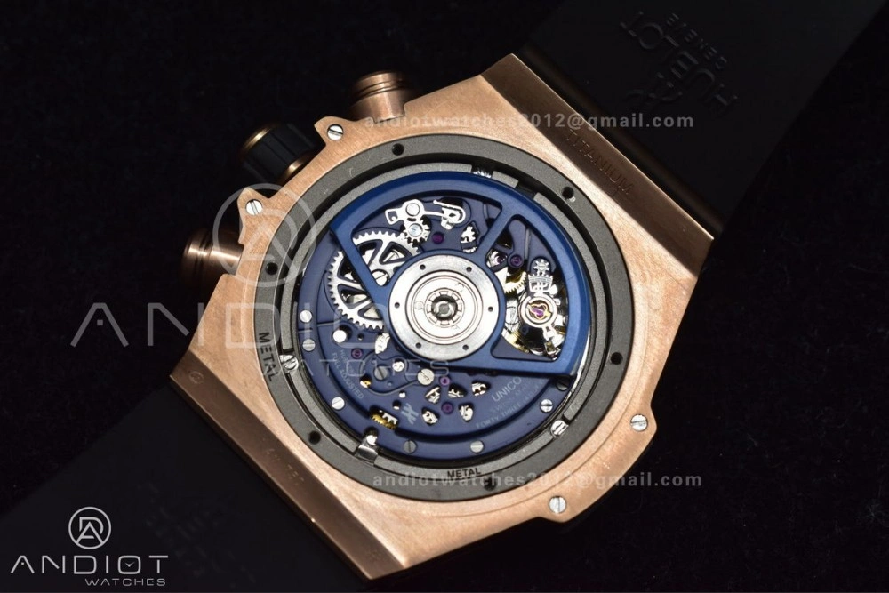 Hublot Big Bang Unico RG ZF 1:1 Best Edition Blue Skeleton Dial on Blue Rubber Strap A1280