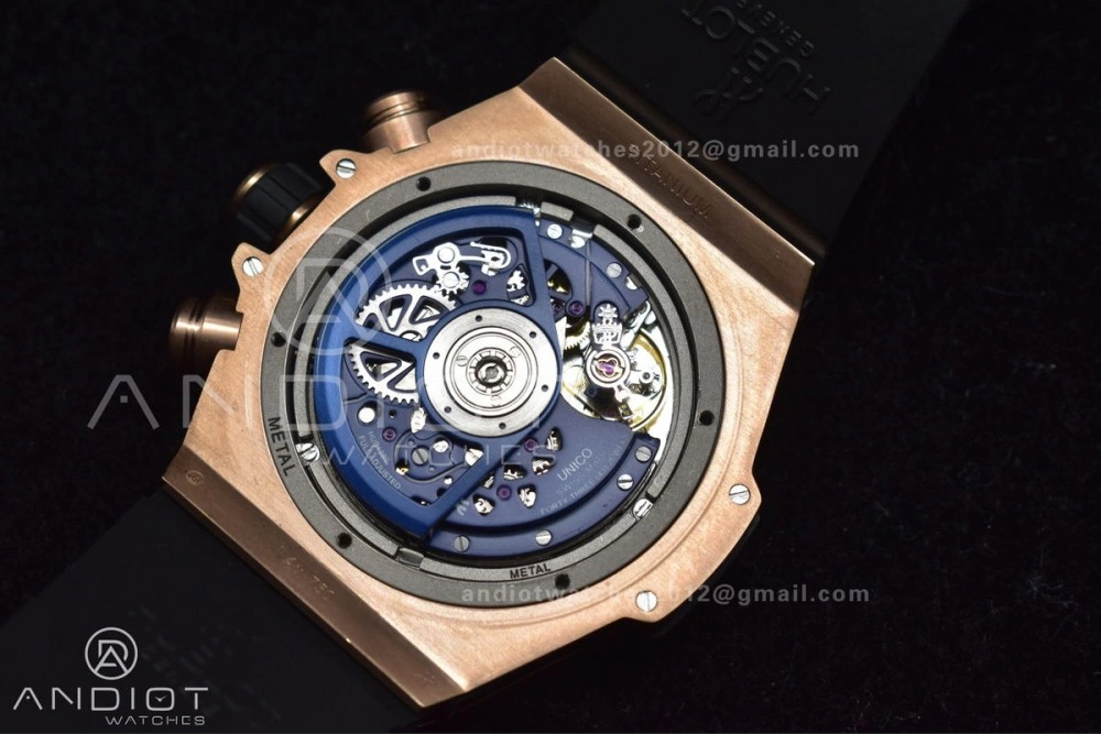 Hublot Big Bang Unico RG ZF 1:1 Best Edition Blue Skeleton Dial on Blue Rubber Strap A1280