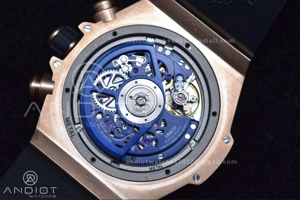 Hublot Big Bang Unico RG ZF 1:1 Best Edition Blue Skeleton Dial on Blue Rubber Strap A1280