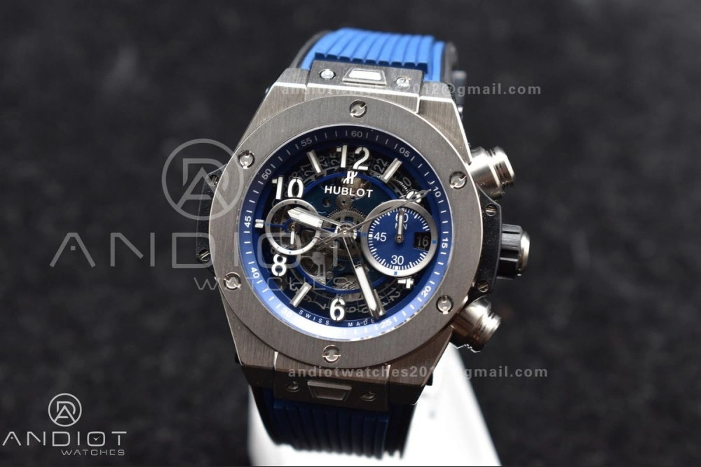 Hublot Big Bang Unico Titanium ZF 1:1 Best Edition Blue Skeleton Dial on Blue Rubber Strap A1280