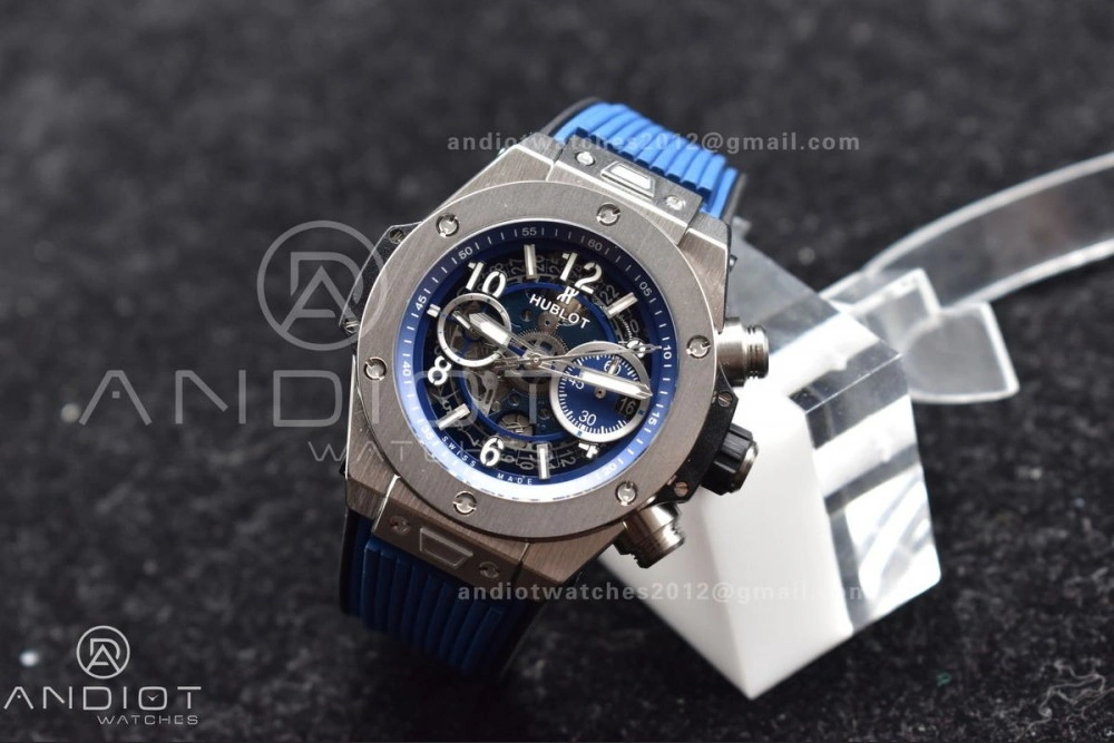 Hublot Big Bang Unico Titanium ZF 1:1 Best Edition Blue Skeleton Dial on Blue Rubber Strap A1280