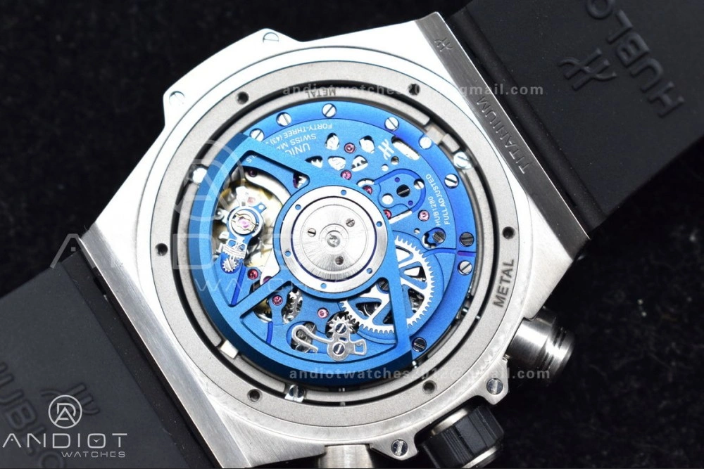 Hublot Big Bang Unico Titanium ZF 1:1 Best Edition Blue Skeleton Dial on Blue Rubber Strap A1280