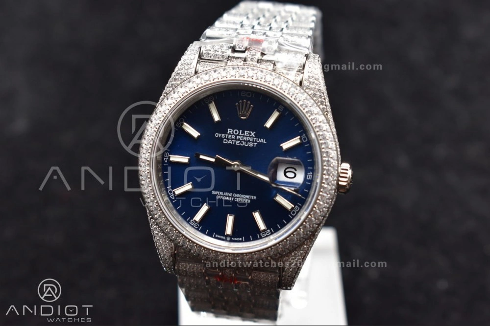 JDF 41mm Best Version Diamond DateJust Blue Stick Markers