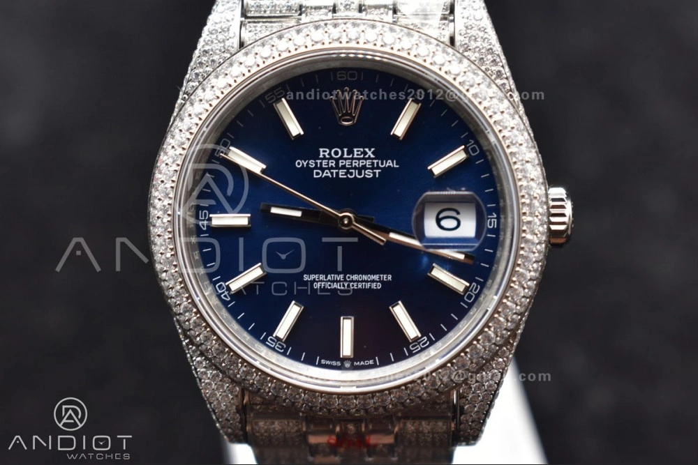 JDF 41mm Best Version Diamond DateJust Blue Stick Markers