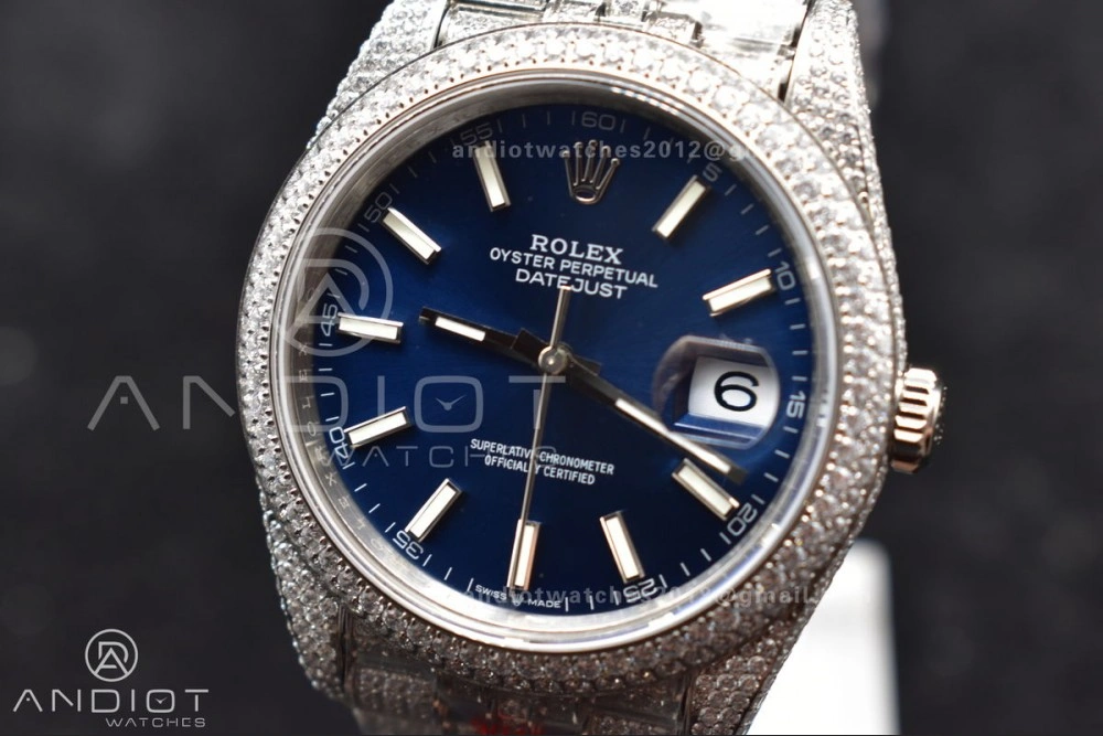 JDF 41mm Best Version Diamond DateJust Blue Stick Markers