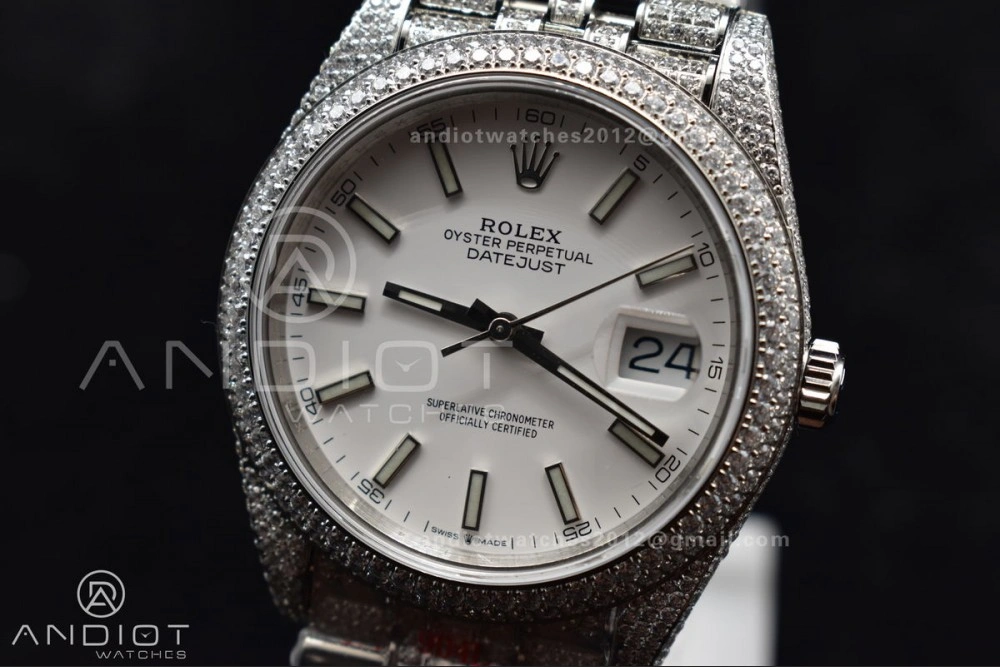 JDF 41mm Best Version Diamond DateJust White Stick Markers