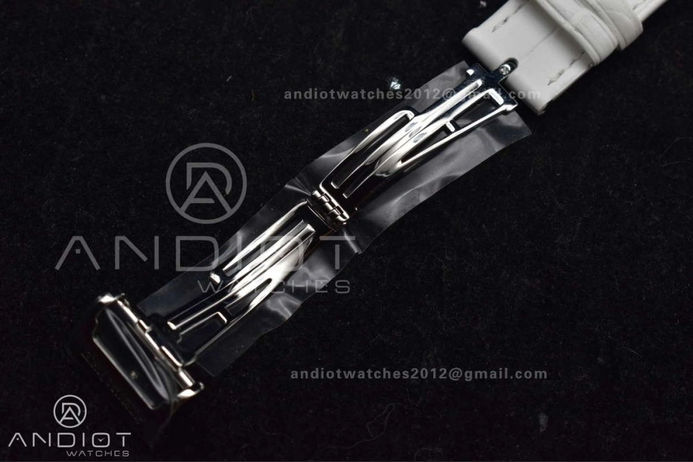 Lady Royal Oak 33mm 67651 SS Diamond Bezel V7F 1:1 White Textured Dial On White Croco Leather Strap Ronda Quartz to AP Cal.2713