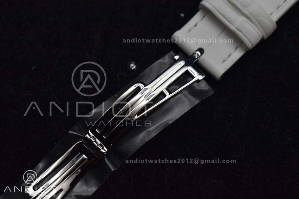 Lady Royal Oak 33mm 67651 SS Diamond Bezel V7F 1:1 White Textured Dial On White Croco Leather Strap Ronda Quartz to AP Cal.2713