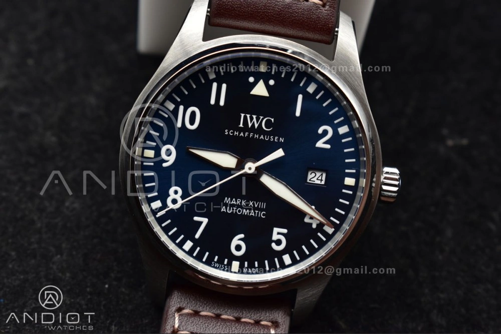 Mark XVIII IW327006 Titanium V7F 1:1 Best Edition BlueDial on Brown Leather Strap A2892