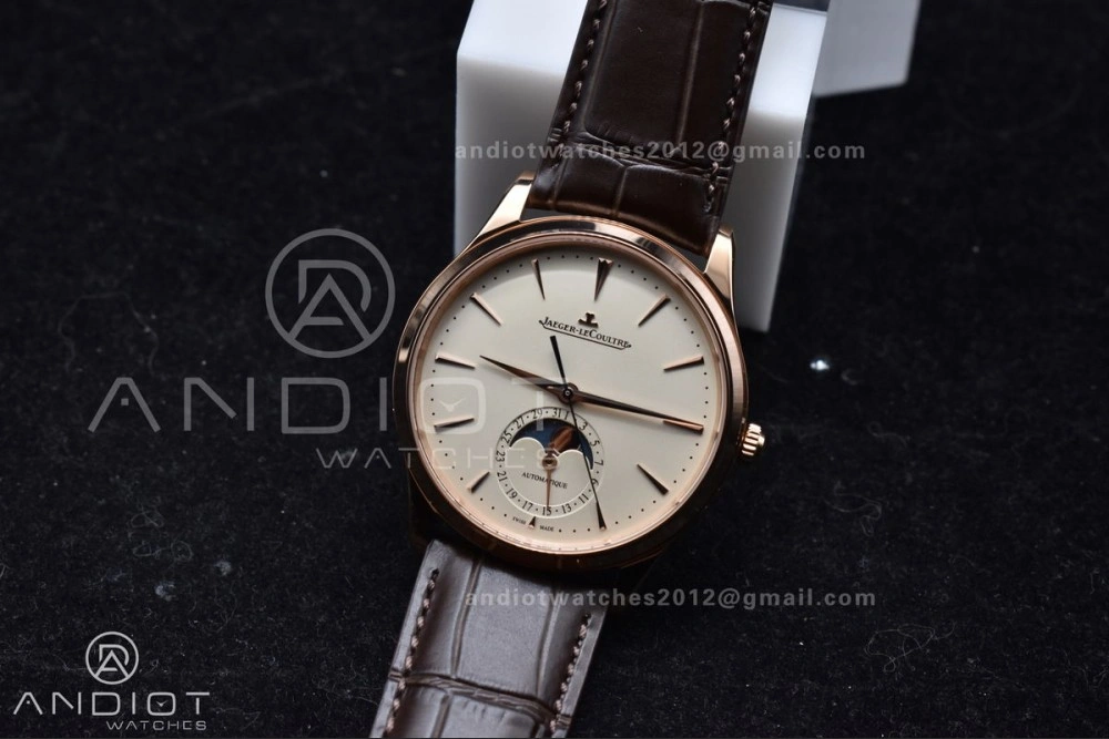 Master Ultra Thin Moon RG APSF 1:1 Best Edition White Dial on Brown Leather Strap SA925 Super Clone