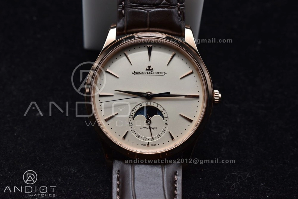 Master Ultra Thin Moon RG APSF 1:1 Best Edition White Dial on Brown Leather Strap SA925 Super Clone