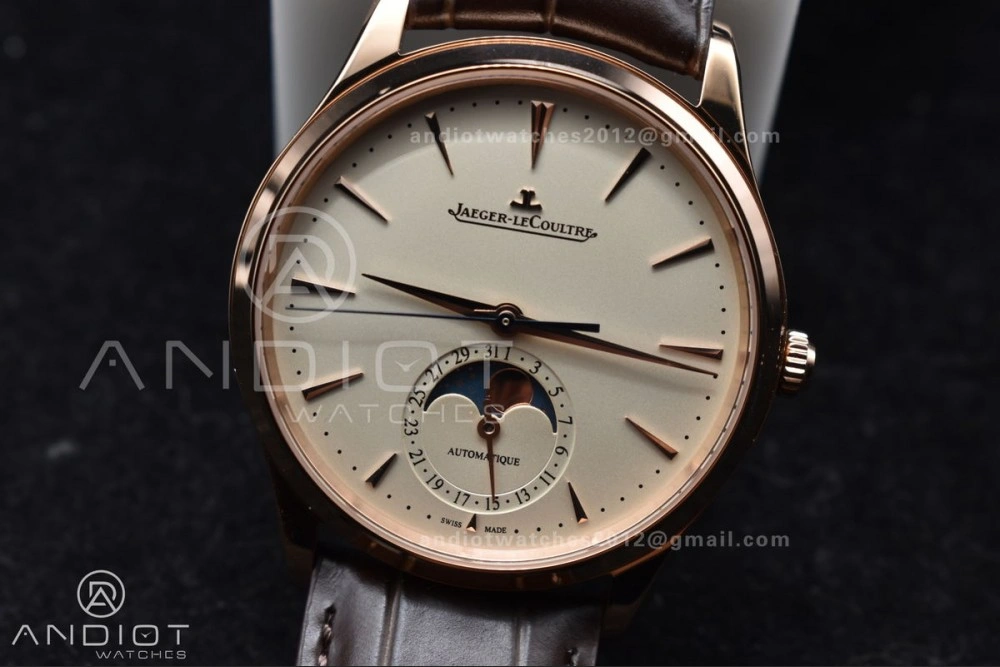 Master Ultra Thin Moon RG APSF 1:1 Best Edition White Dial on Brown Leather Strap SA925 Super Clone