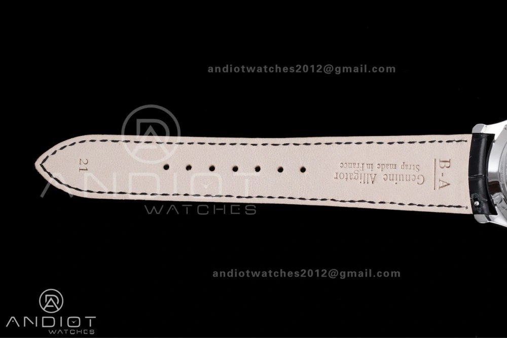 Master Ultra Thin Moon SS APSF 1:1 Best Edition Black Dial on Black Leather Strap SA925 Super Clone