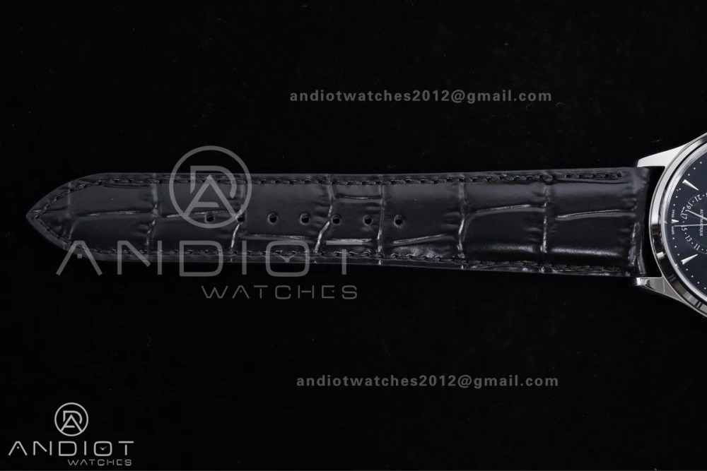 Master Ultra Thin Moon SS APSF 1:1 Best Edition Black Dial on Black Leather Strap SA925 Super Clone