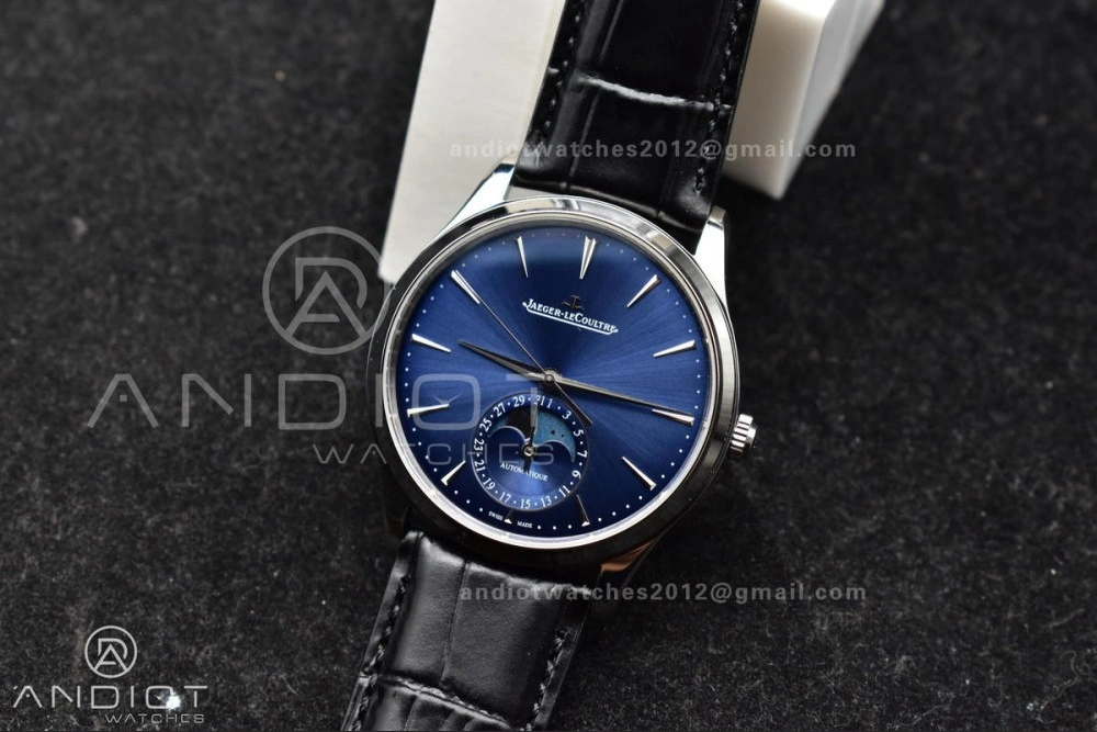 Master Ultra Thin Moon SS APSF 1:1 Best Edition Blue Dial on Black Leather Strap SA925 Super Clone