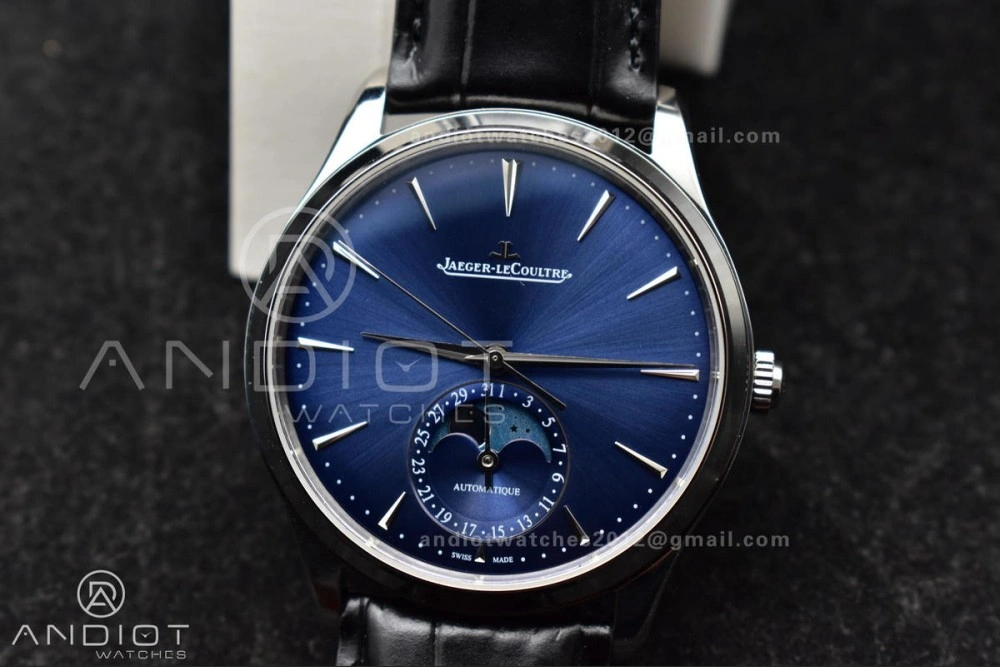 Master Ultra Thin Moon SS APSF 1:1 Best Edition Blue Dial on Black Leather Strap SA925 Super Clone