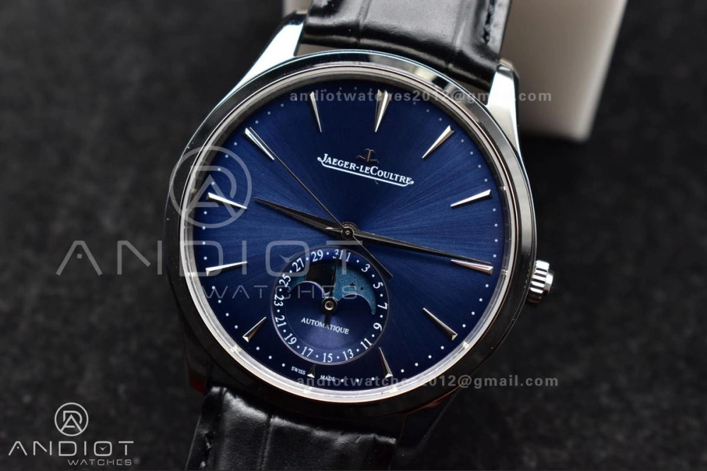 Master Ultra Thin Moon SS APSF 1:1 Best Edition Blue Dial on Black Leather Strap SA925 Super Clone