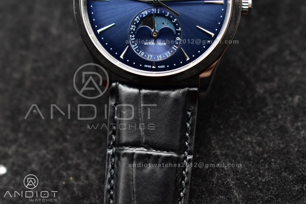 Master Ultra Thin Moon SS APSF 1:1 Best Edition Blue Dial on Black Leather Strap SA925 Super Clone