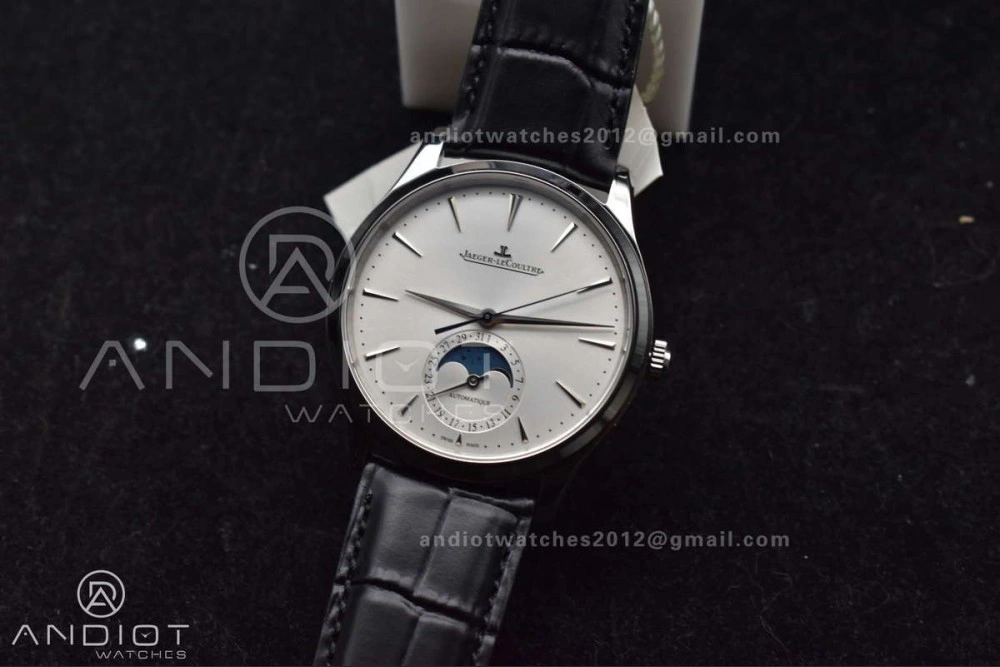 Master Ultra Thin Moon SS APSF 1:1 Best Edition Silver Dial on Black Leather Strap SA925 Super Clone