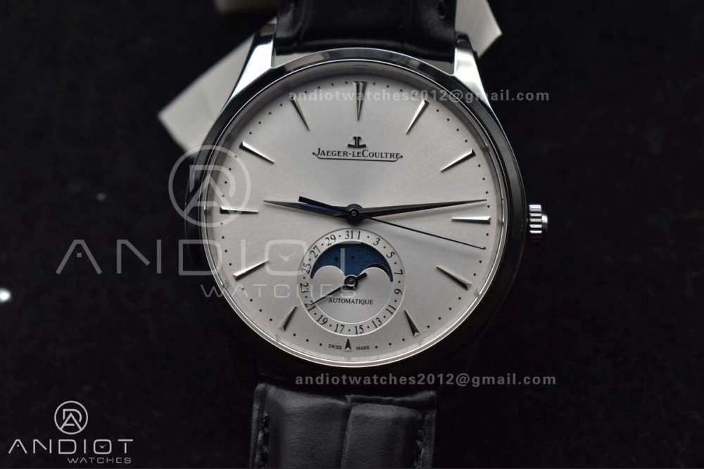 Master Ultra Thin Moon SS APSF 1:1 Best Edition Silver Dial on Black Leather Strap SA925 Super Clone