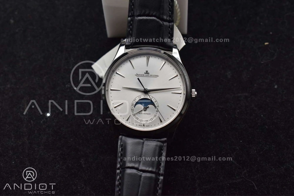Master Ultra Thin Moon SS APSF 1:1 Best Edition Silver Dial on Black Leather Strap SA925 Super Clone