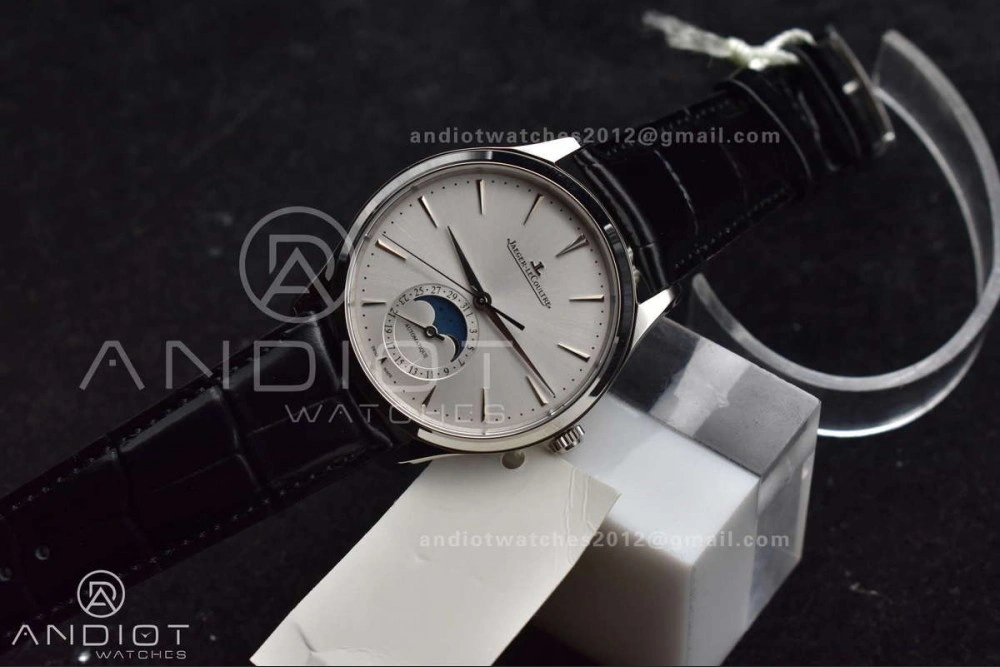 Master Ultra Thin Moon SS APSF 1:1 Best Edition Silver Dial on Black Leather Strap SA925 Super Clone