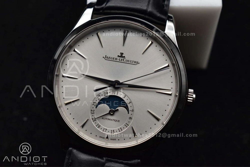 Master Ultra Thin Moon SS APSF 1:1 Best Edition Silver Dial on Black Leather Strap SA925 Super Clone