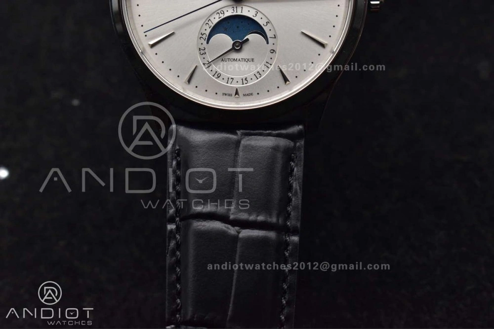 Master Ultra Thin Moon SS APSF 1:1 Best Edition Silver Dial on Black Leather Strap SA925 Super Clone