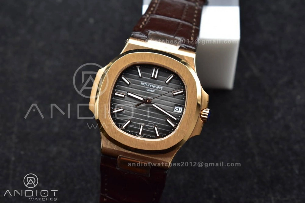 Nautilus 5711 1R RG 3KF 1:1 Best Edition Brown Textured Dial on Brown Leather Strap A324 Super Clone V2