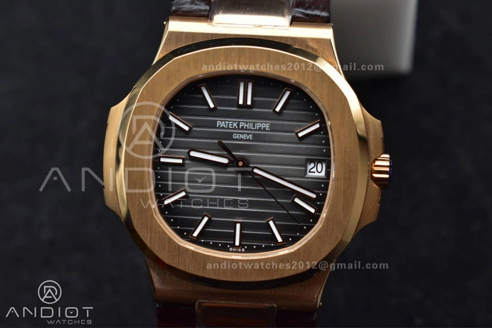 Nautilus 5711 1R RG 3KF 1:1 Best Edition Brown Textured Dial on Brown Leather Strap A324 Super Clone V2