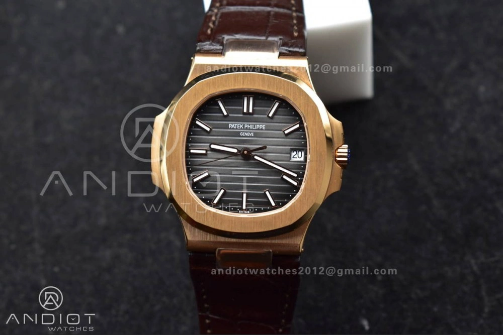 Nautilus 5711 1R RG 3KF 1:1 Best Edition Brown Textured Dial on Brown Leather Strap A324 Super Clone V2