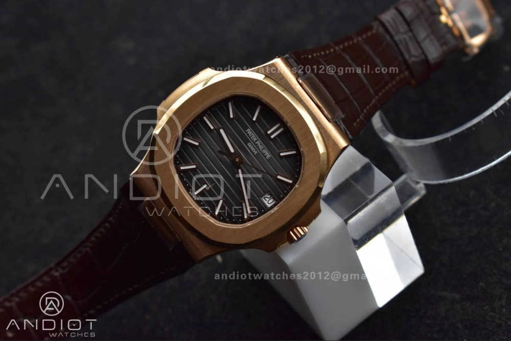 Nautilus 5711 1R RG 3KF 1:1 Best Edition Brown Textured Dial on Brown Leather Strap A324 Super Clone V2