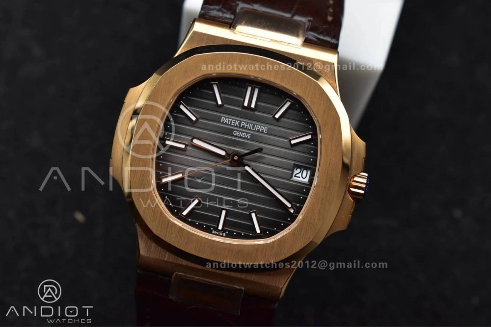 Nautilus 5711 1R RG 3KF 1:1 Best Edition Brown Textured Dial on Brown Leather Strap A324 Super Clone V2