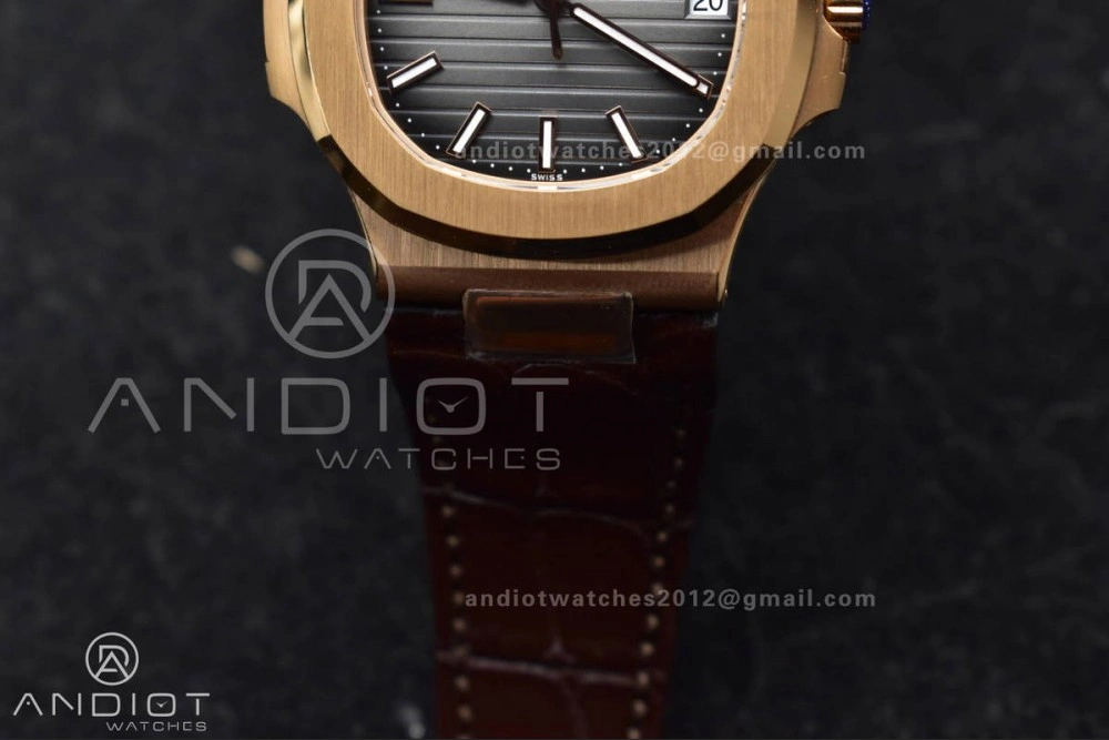 Nautilus 5711 1R RG 3KF 1:1 Best Edition Brown Textured Dial on Brown Leather Strap A324 Super Clone V2