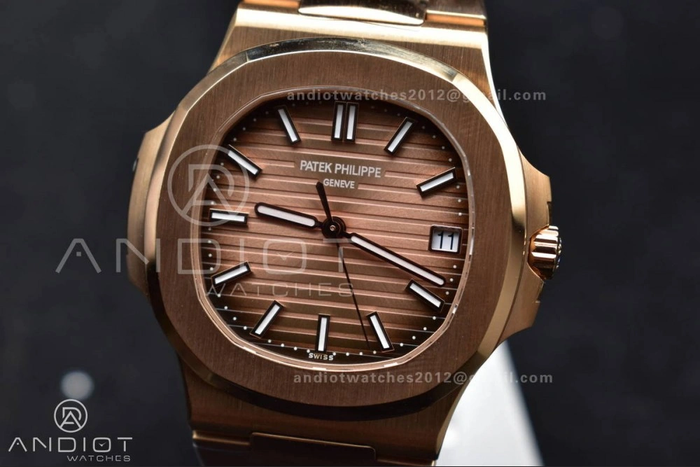 Nautilus 5711 1R RG 3KF 1:1 Best Edition Brown Textured Dial on RG Bracelet A324 Super Clone V2