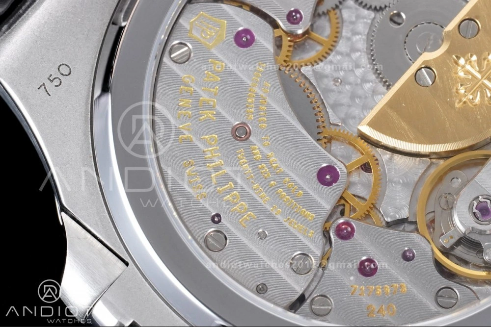 Nautilus 5712 Full Diamonds SS PPF 1:1 Best Edition Blue Dial on Black Leather Strap A240 Super Clone V3